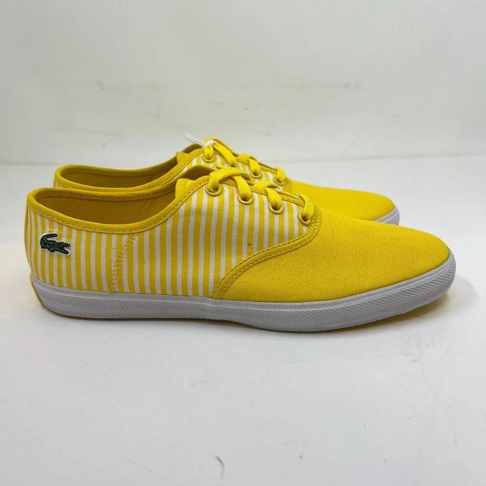 Lacoste Gambetta Sneakers Women 8 Yellow White Striped Canvas Low Top‎ Vintage